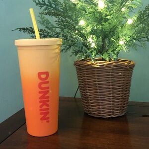 DUNKIN Donuts  24oz Rainbow Acrylic Travel Cup Tumbler & Straw - Ombre Orange